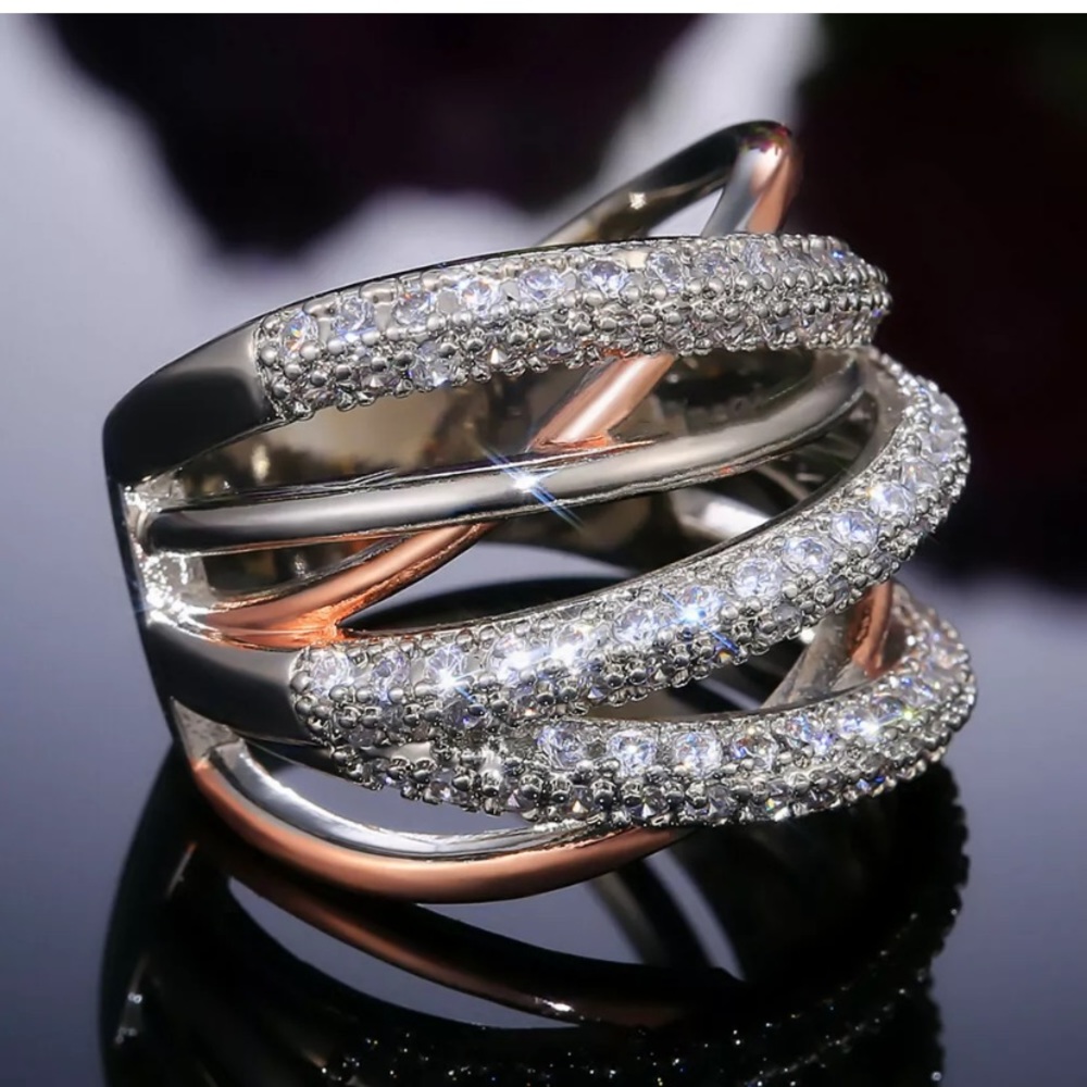 Luxury Two Tone 925 Silver Rings White Sapphire - Picture 3 of 5